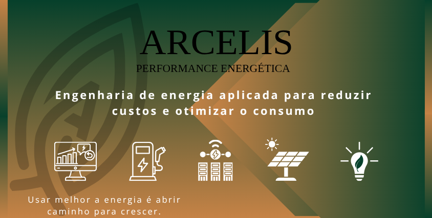 Cartão empresarial da Arcelis com nome e frase 'usar melhor a energia é abrir caminho para crescer.'